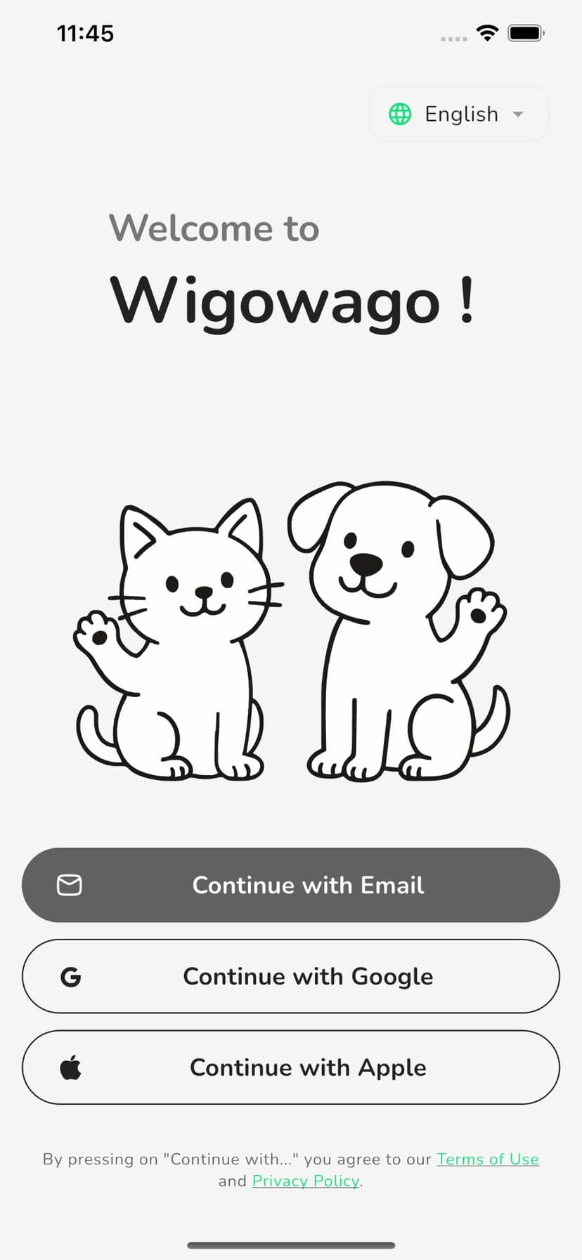 WigoWago Welcome Screen - Pet Community Platform